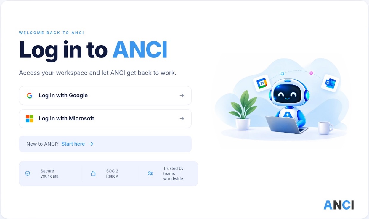 The new ANCI sign-in: Log in with Google or Log in with Microsoft
